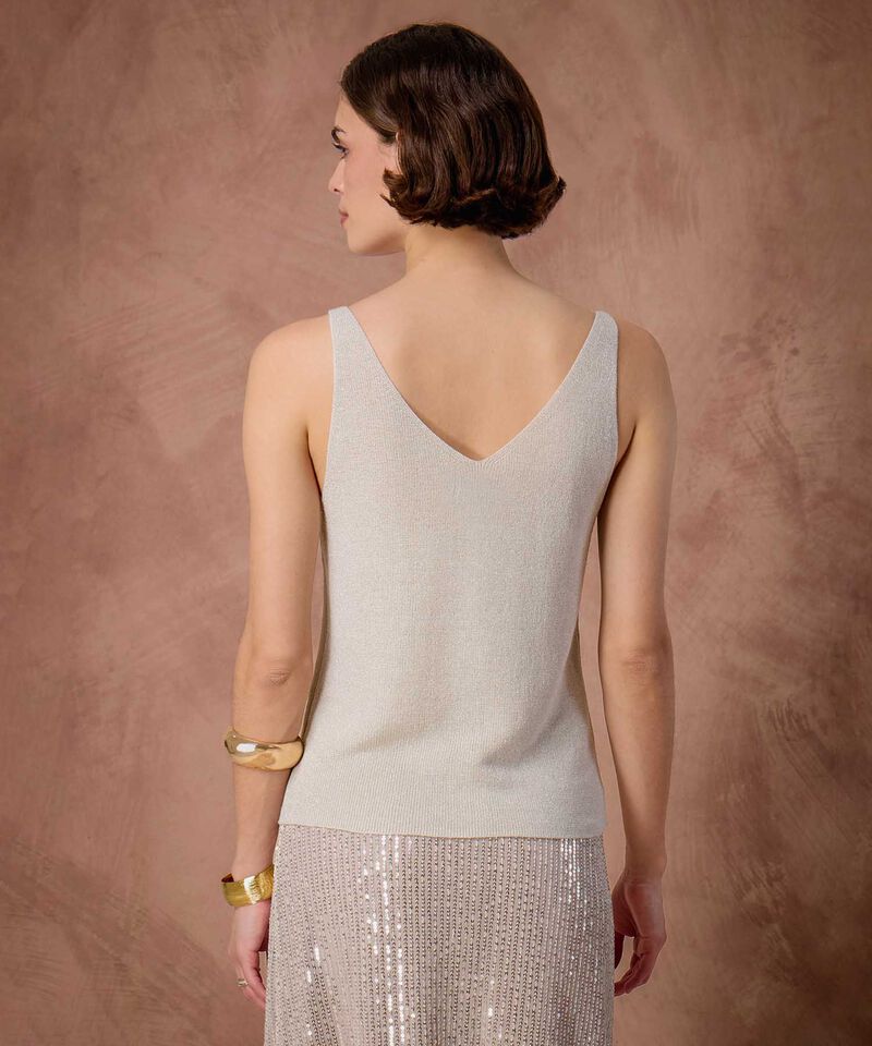 Top De Punto Acanalado Cuello V Mujer