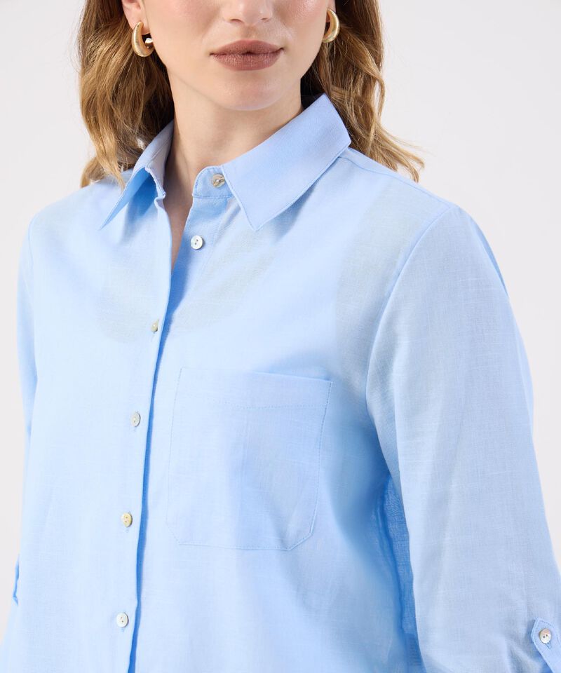 Camisa Dama Azul Claro Manga 3/4 Vers&aacute;til