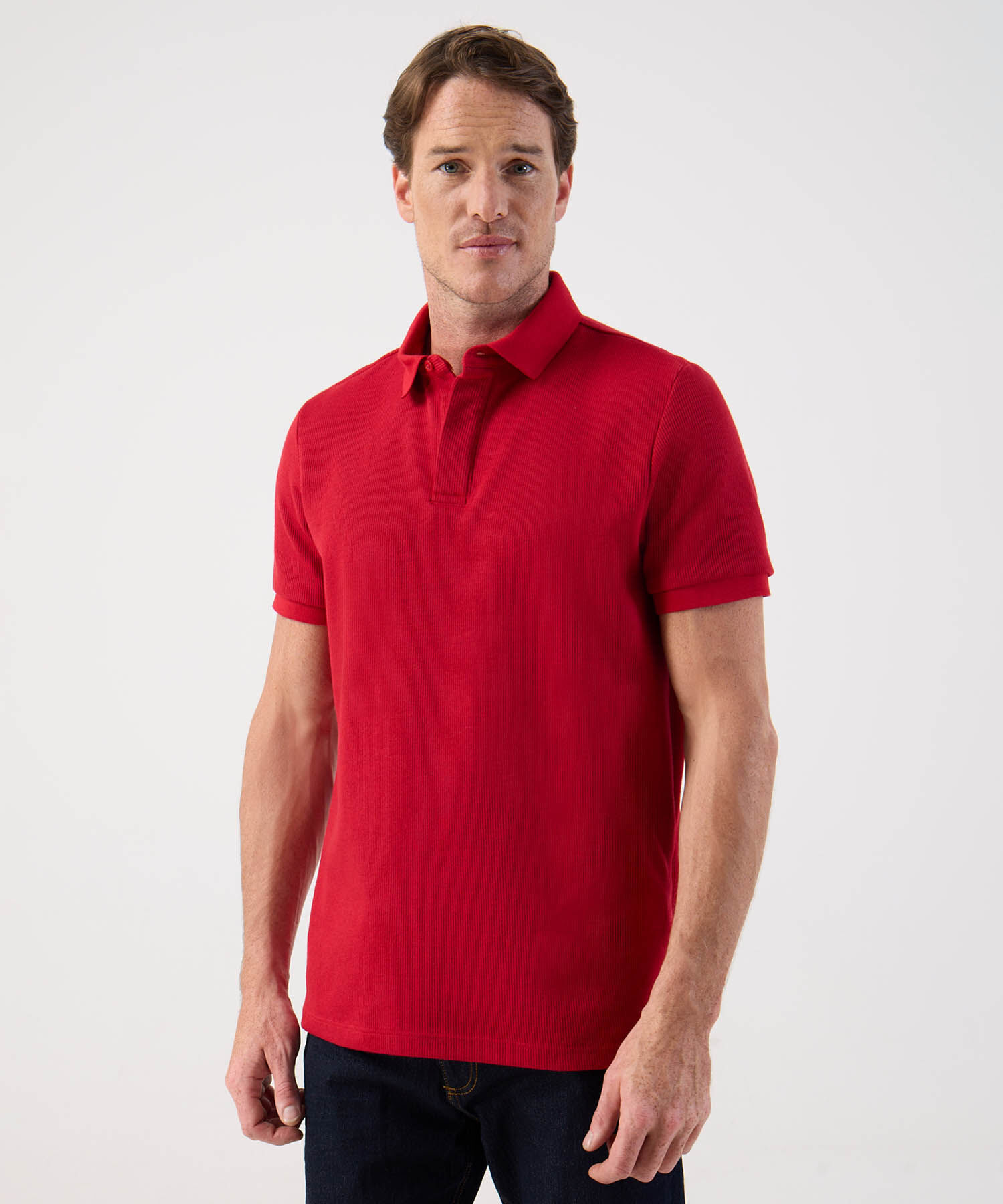 Polo Cl&aacute;sico de Manga Corta Textura Acanalada Para Hombre