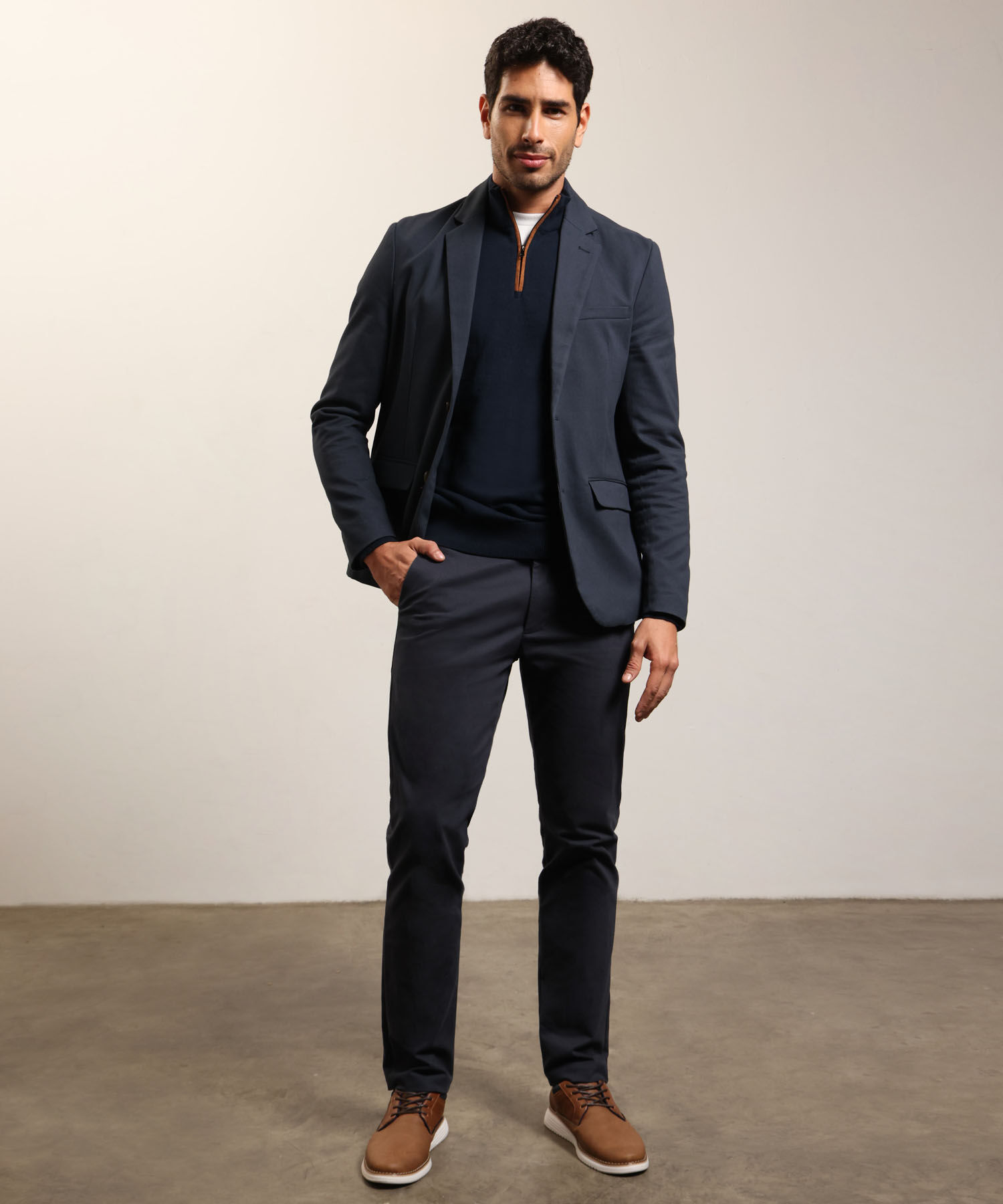 Buzo de Tejido Liso con Cuello Alto y Cremallera Para Hombre