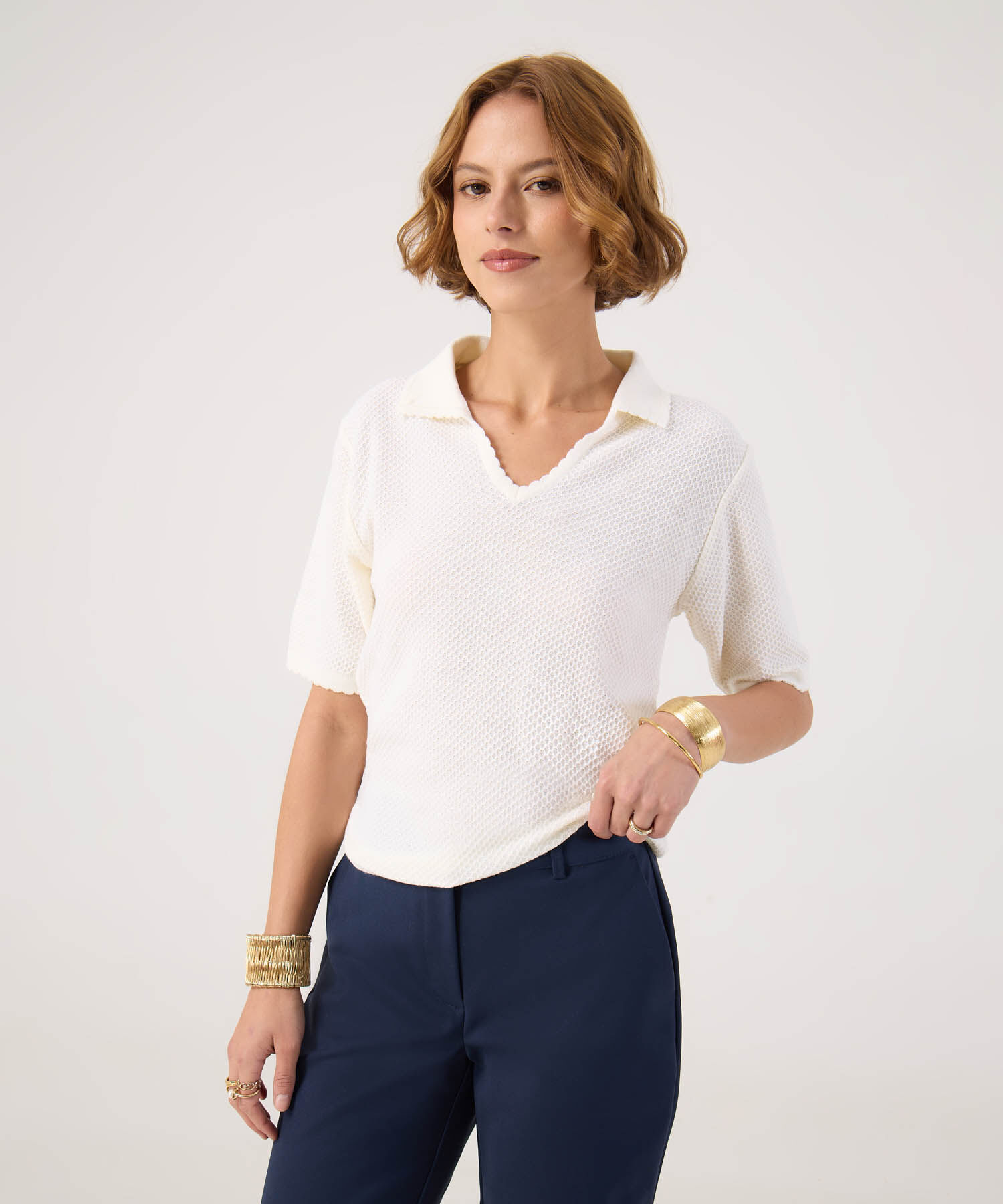 Polo texturizada unicolor 