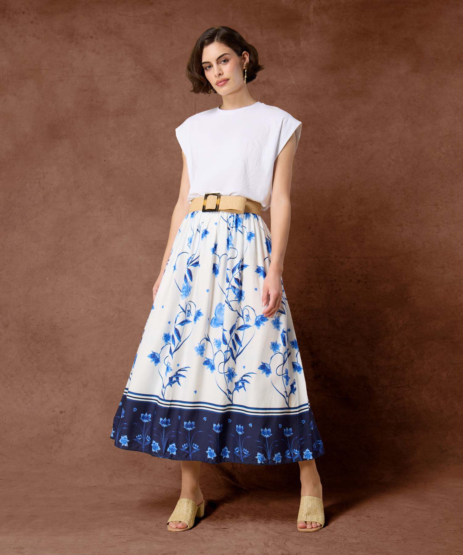 Falda Midi Estampada Para Mujer Dise&ntilde;o Floral Veraniego