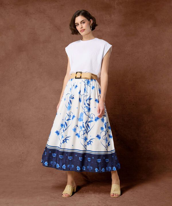 Falda Midi Estampada Para Mujer Dise&ntilde;o Floral Veraniego image number null