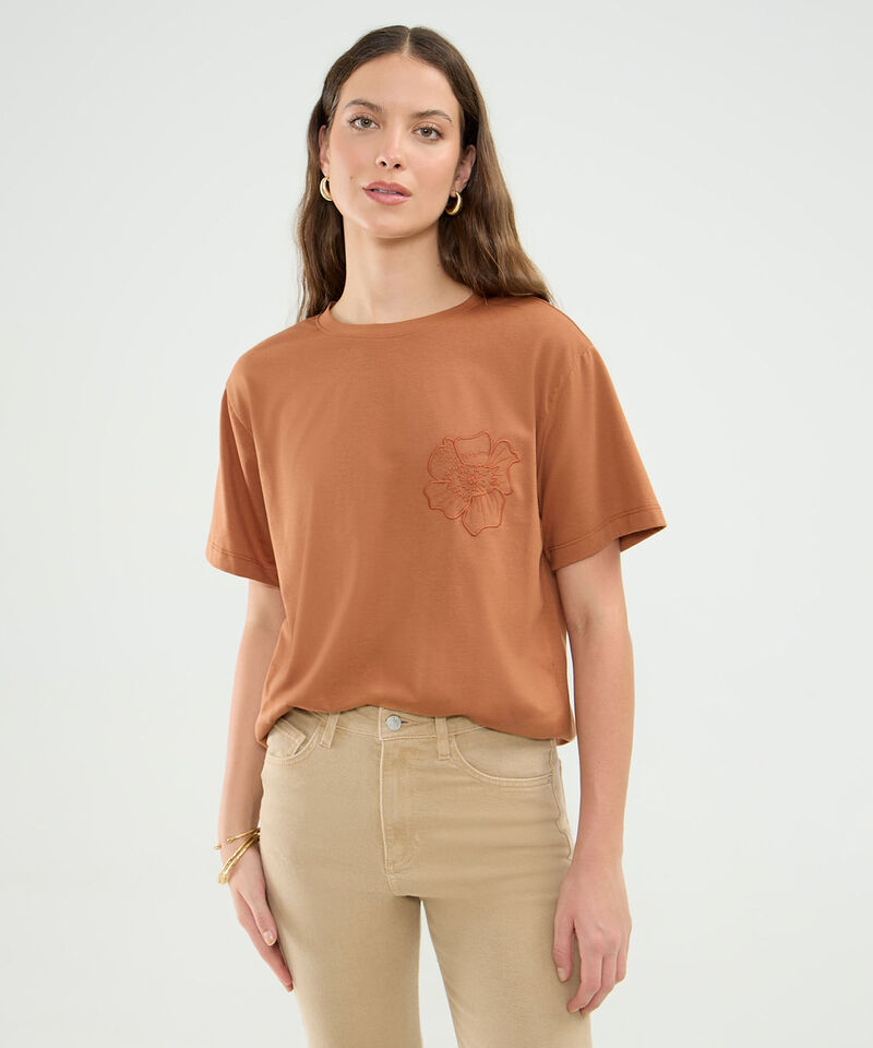 Camiseta Manga Corta Con Bordado Para Mujer