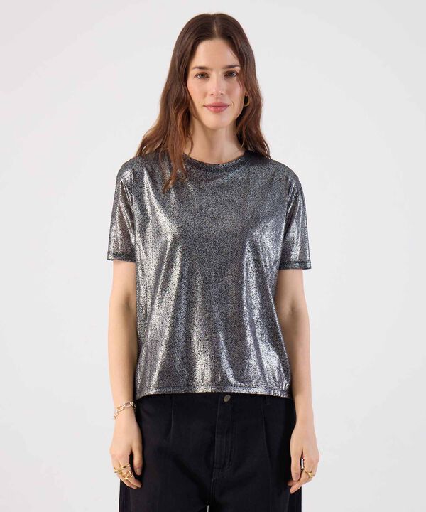 Camiseta Manga Corta Metalizada Mujer image number null