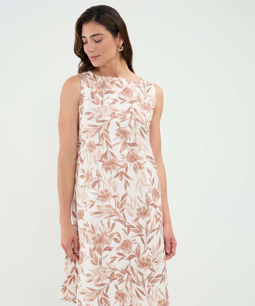 Vestido Estampado en Efecto Lino image number null