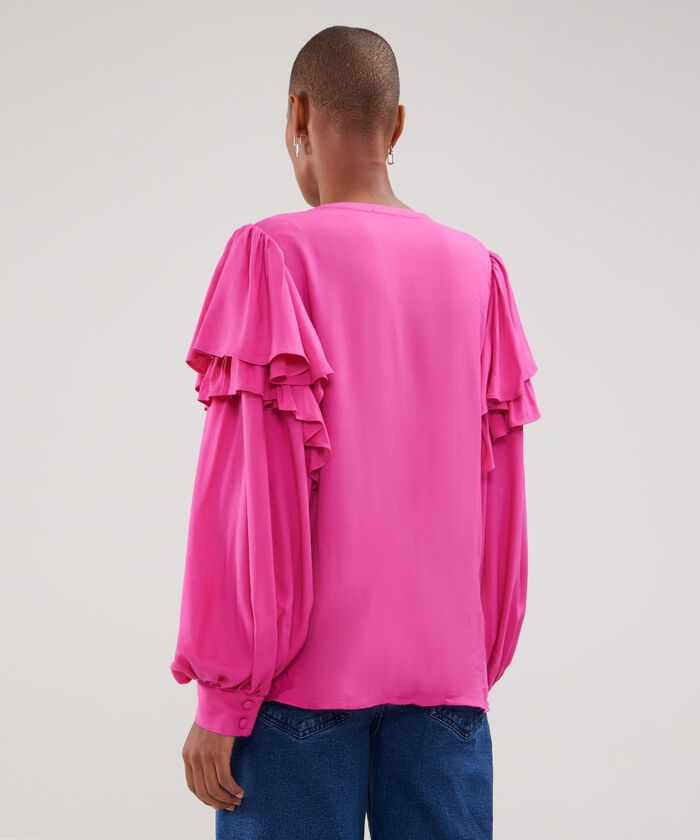 Blusa Unicolor Con Golas En Mangas