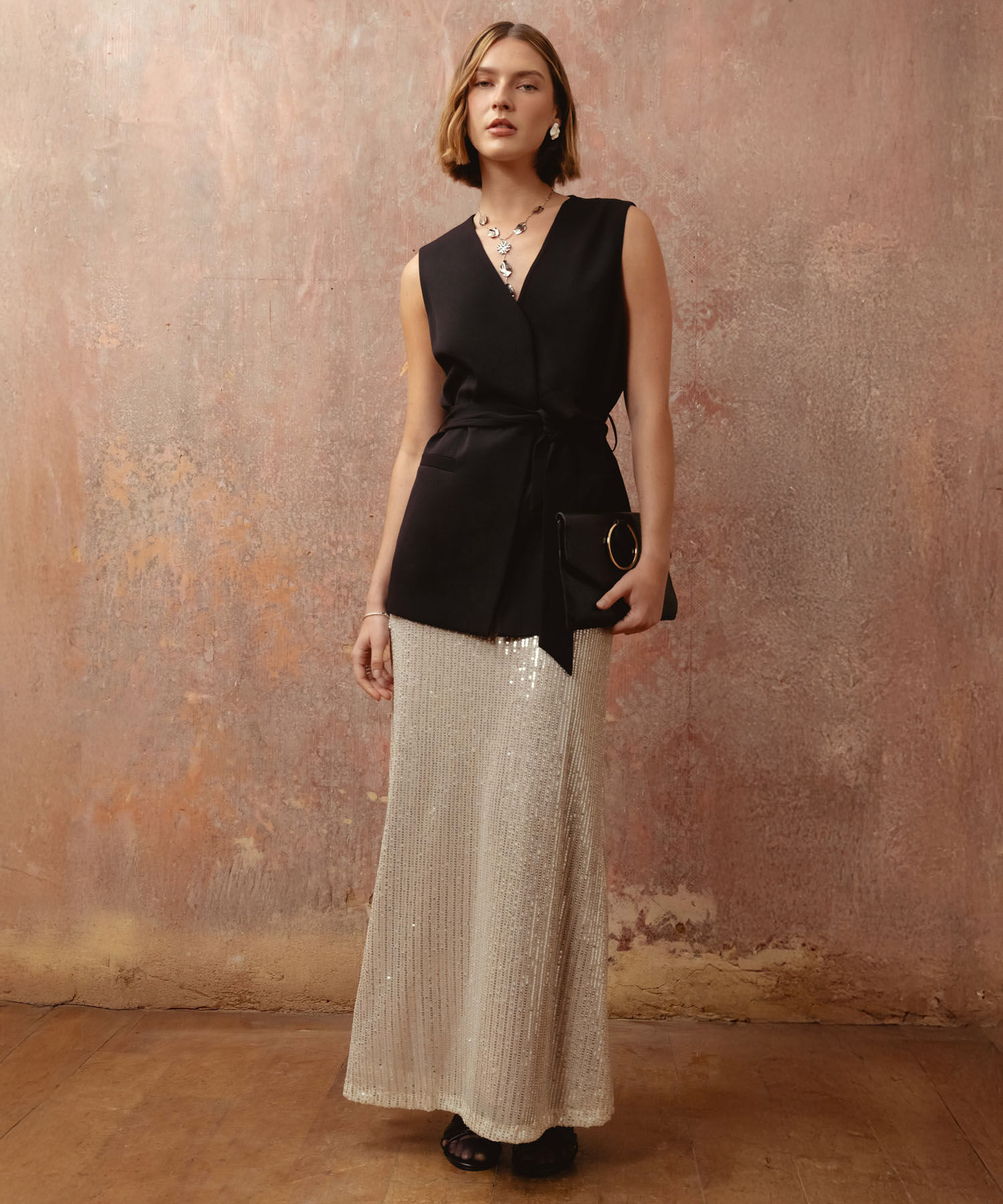 Falda Maxi Para Mujer Lentejuelas Y Abertura Lateral