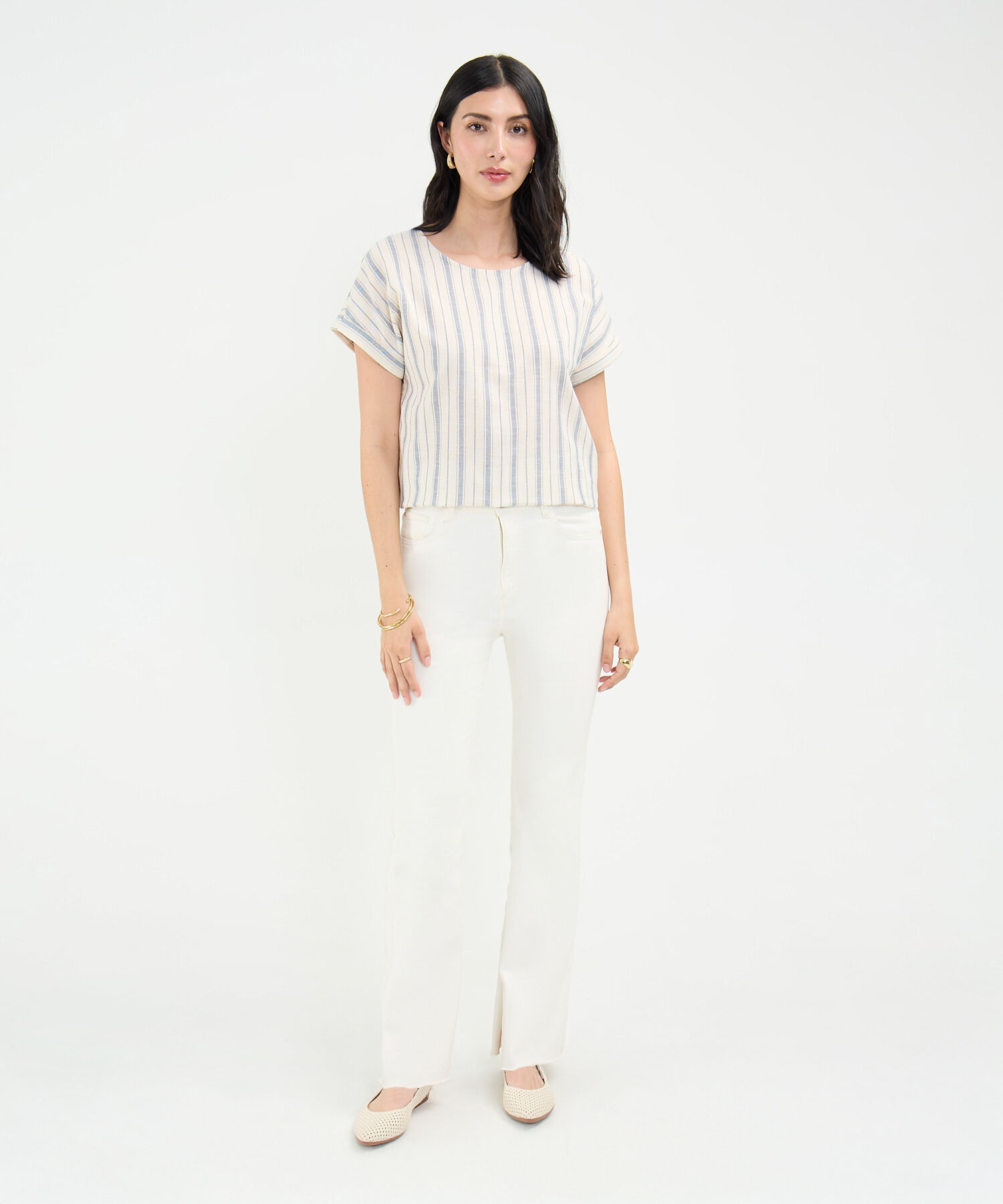 Blusa a Rayas en Efecto Lino