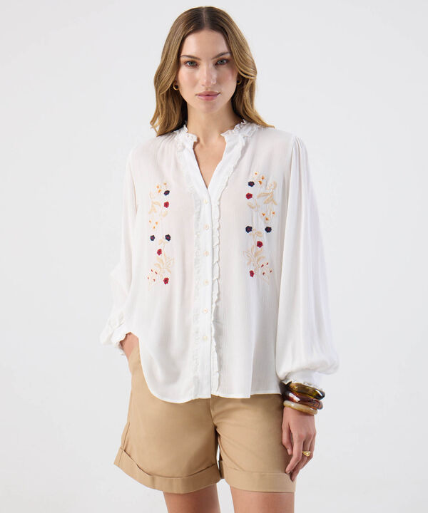 Blusa Para Mujer Manga Abullonada Bordados &Eacute;tnicos image number null
