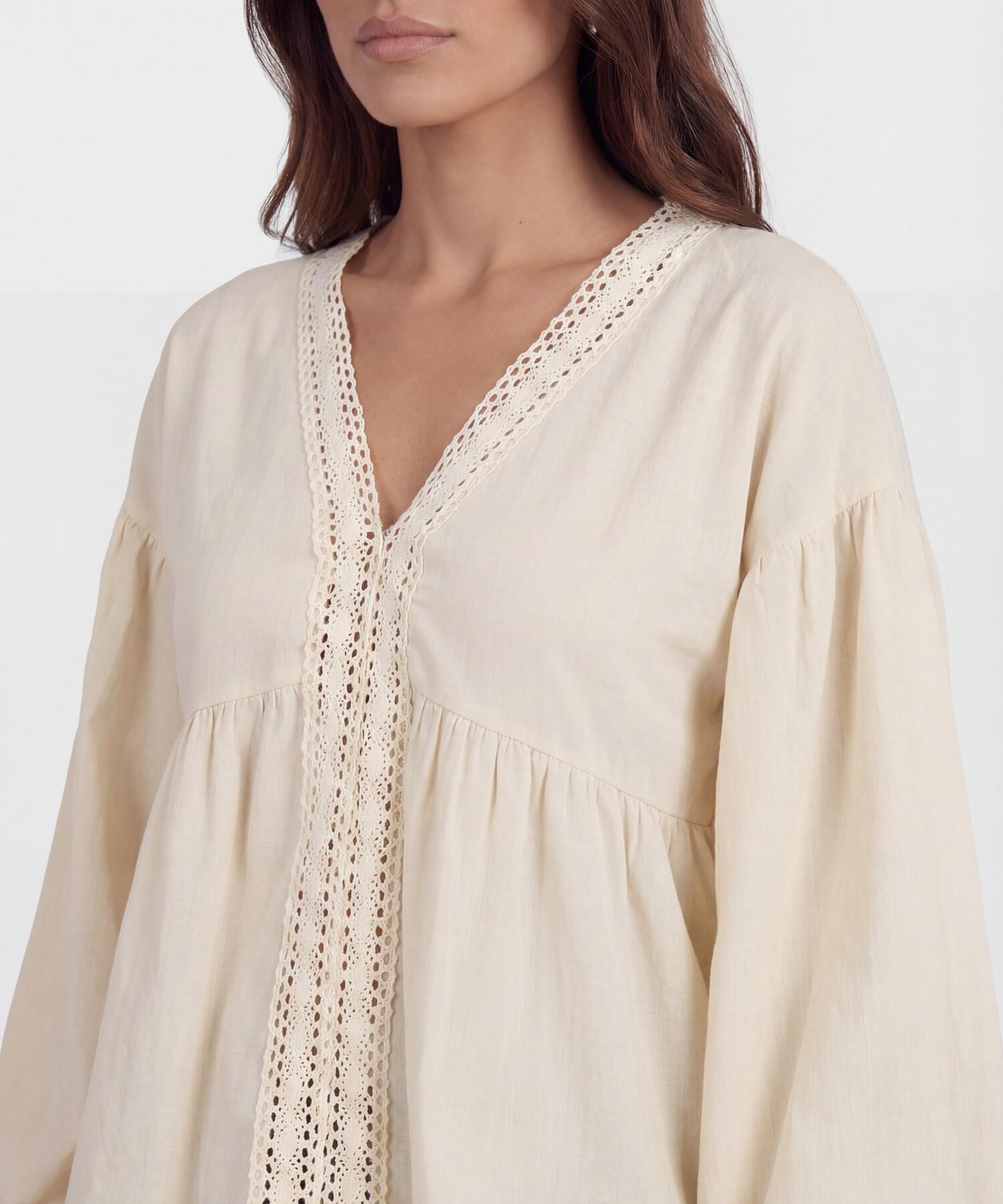 Blusa de Manga Larga con Encaje para Mujer