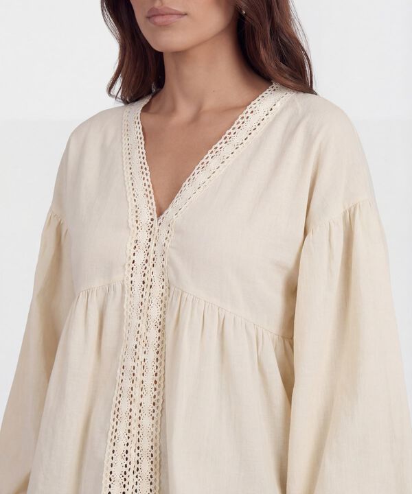 Blusa de Manga Larga con Encaje para Mujer