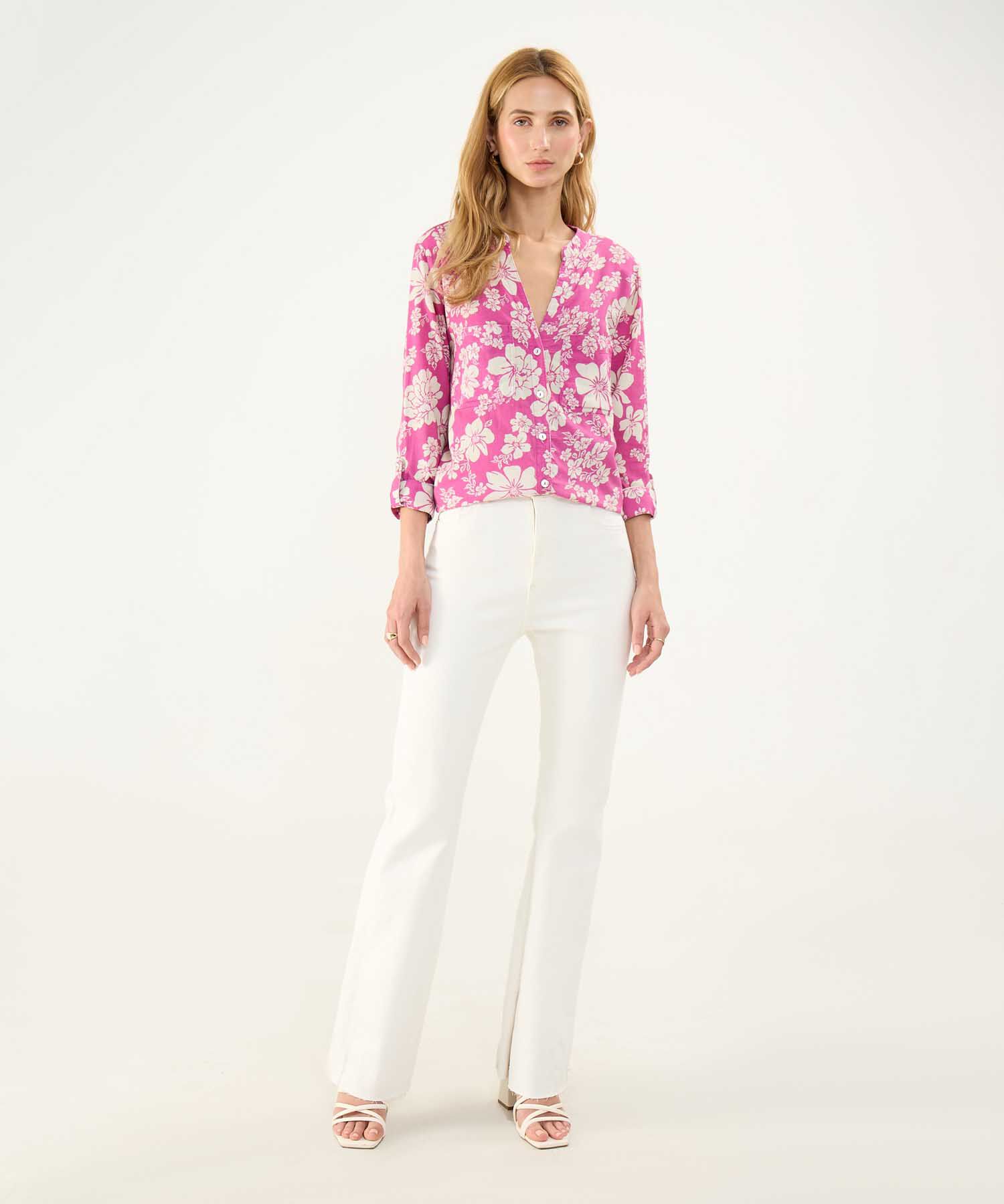 Blusa Estampada en Efecto Lino