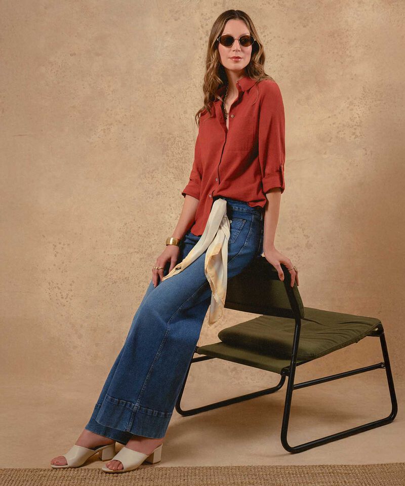 Jean Wide Leg Con Bolsillos Parche