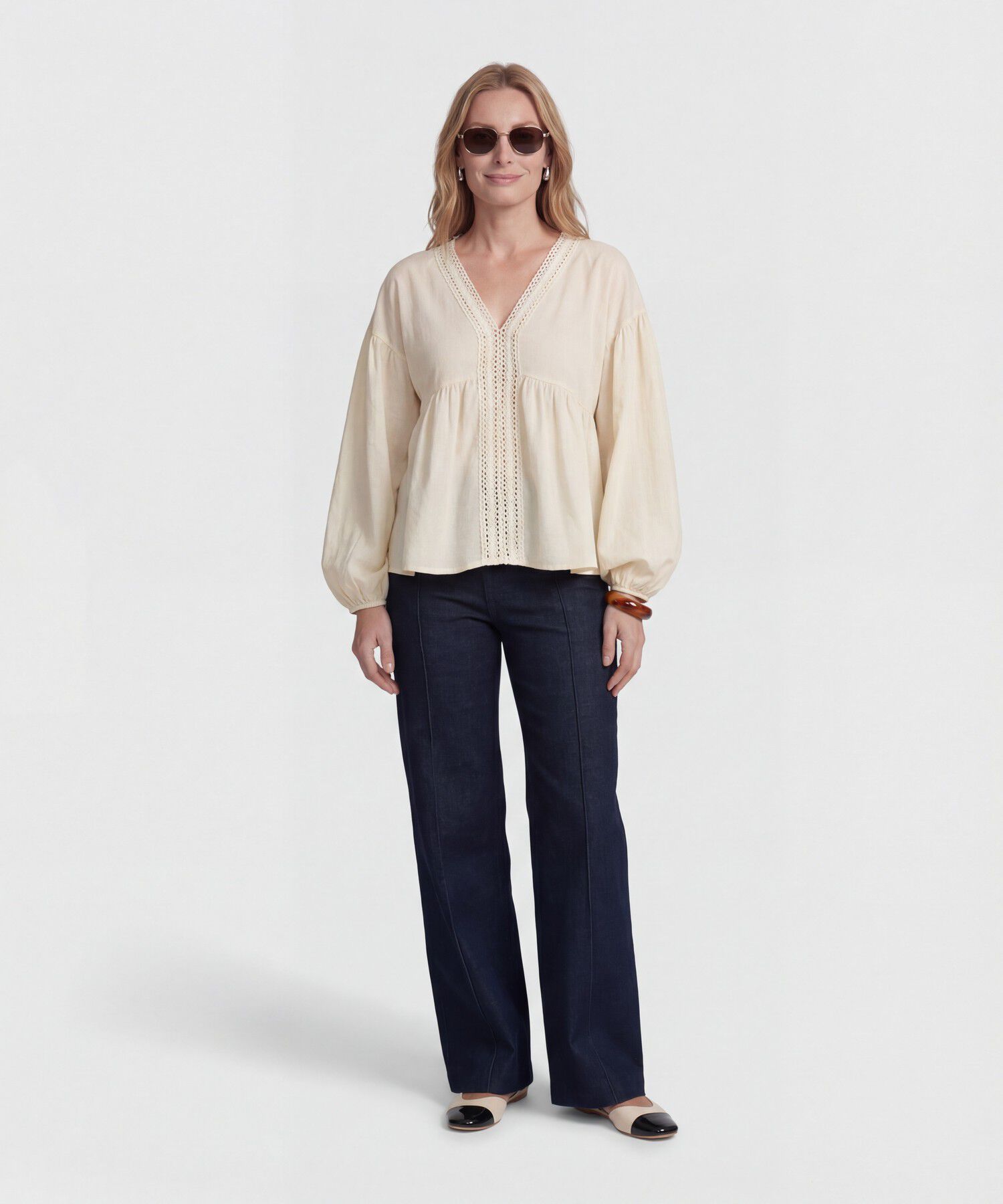Jean Wide Leg con Costura Frontal para Mujer