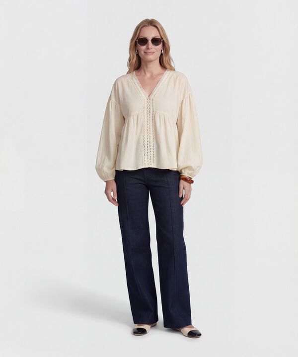 Jean Wide Leg con Costura Frontal para Mujer