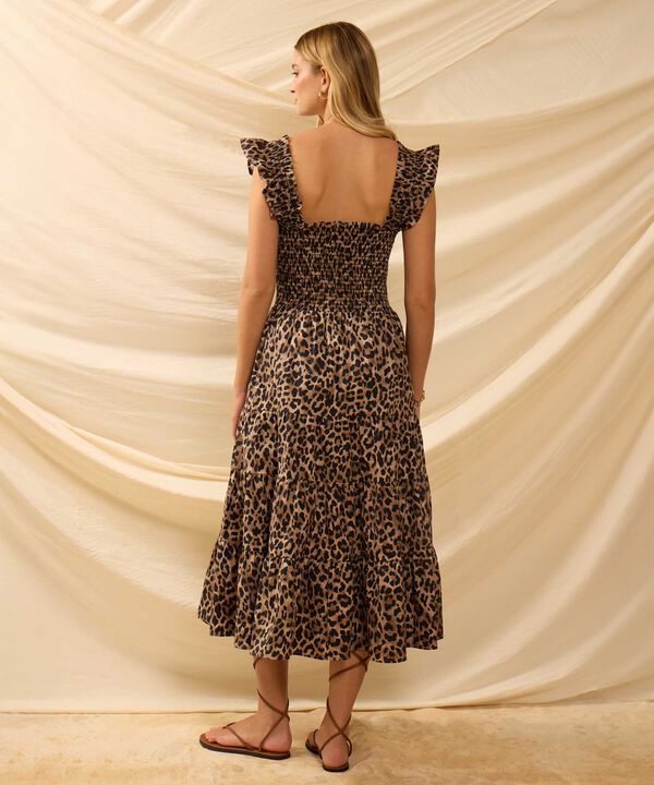 Vestido Midi Nido De Abeja Y Vuelos Mujer