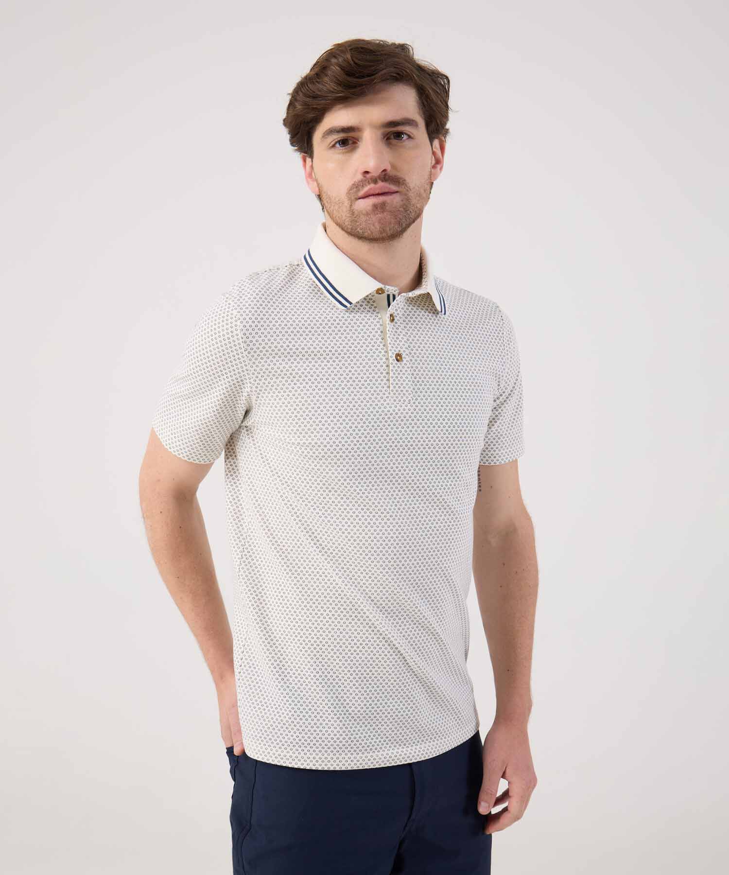 Polo estampada con cuello tejido 