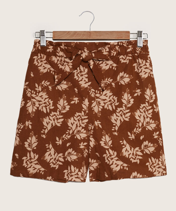 Bermuda Estampada Con Elástico En Pretina, Cinturón Para Anudar Y Bolsillos Laterales