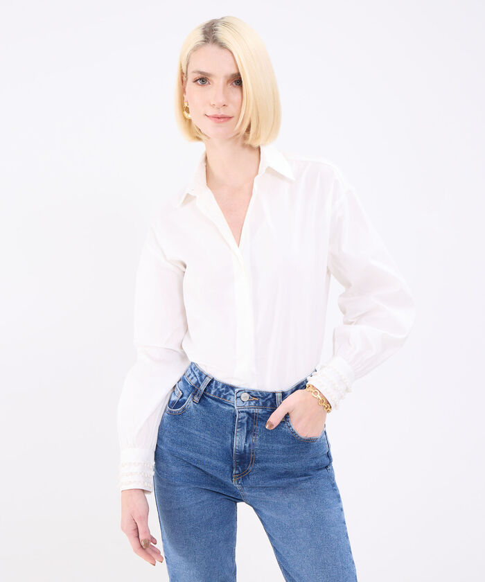 Camisa Unicolor Con Pedrer&iacute;a En Pu&ntilde;o