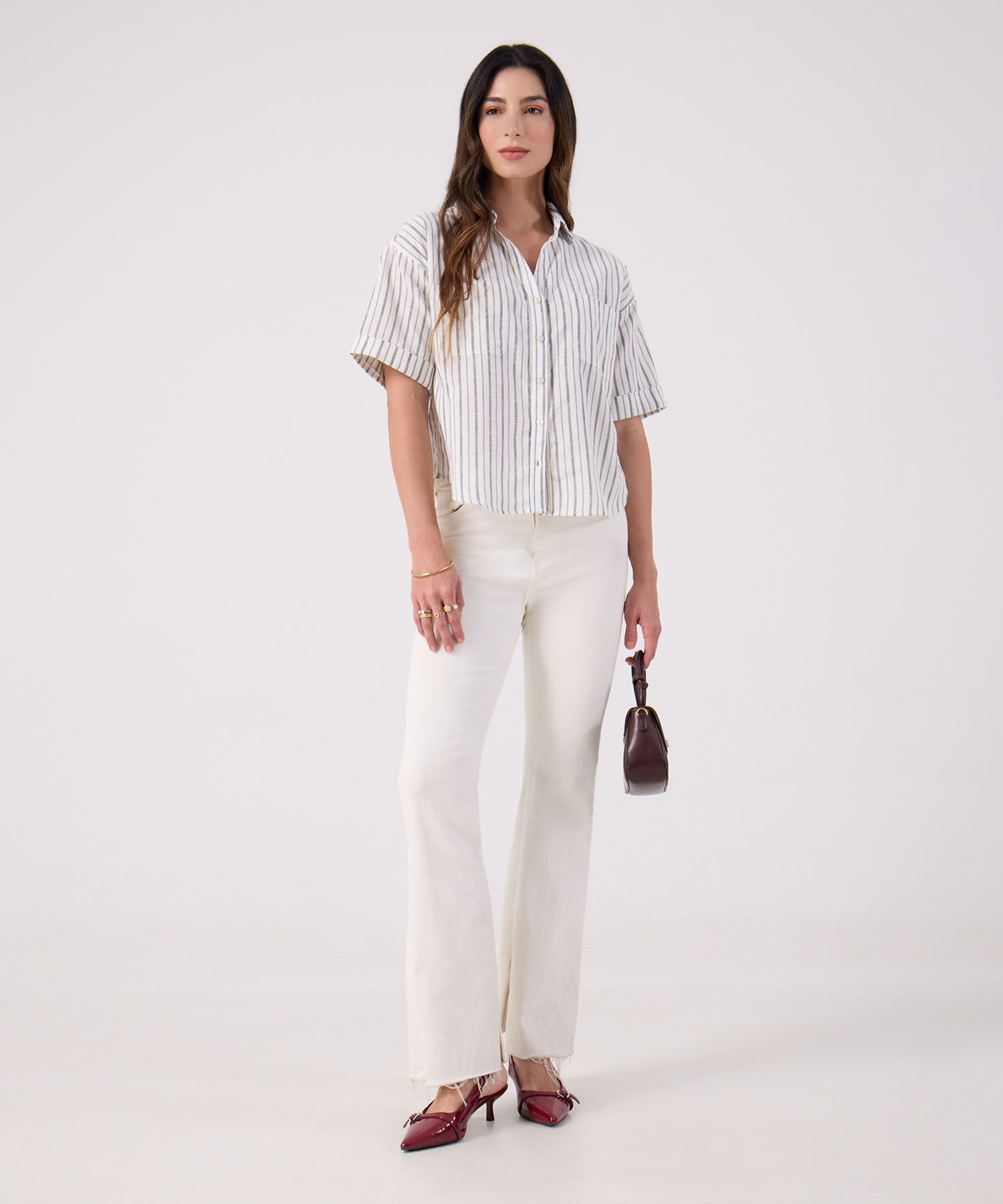 Camisa A Rayas Manga Corta 