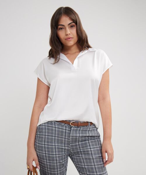 Blusa A Manga Corta Corrida Unicolor En Satin image number null