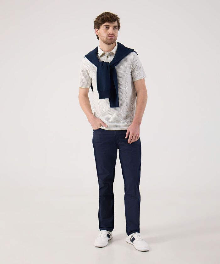 Polo estampada con cuello tejido 