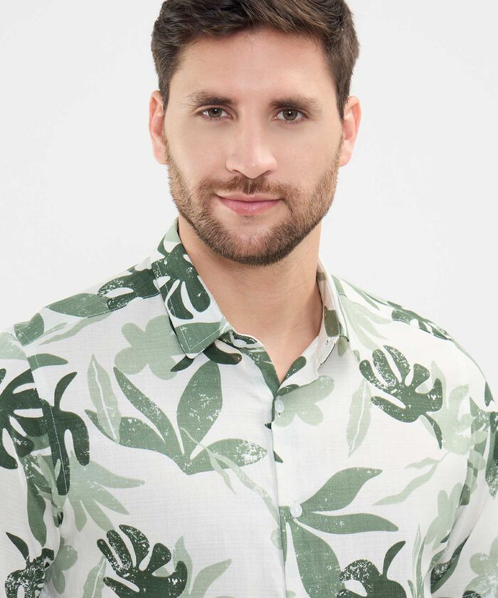 Camisa Estampada en Efecto Lino