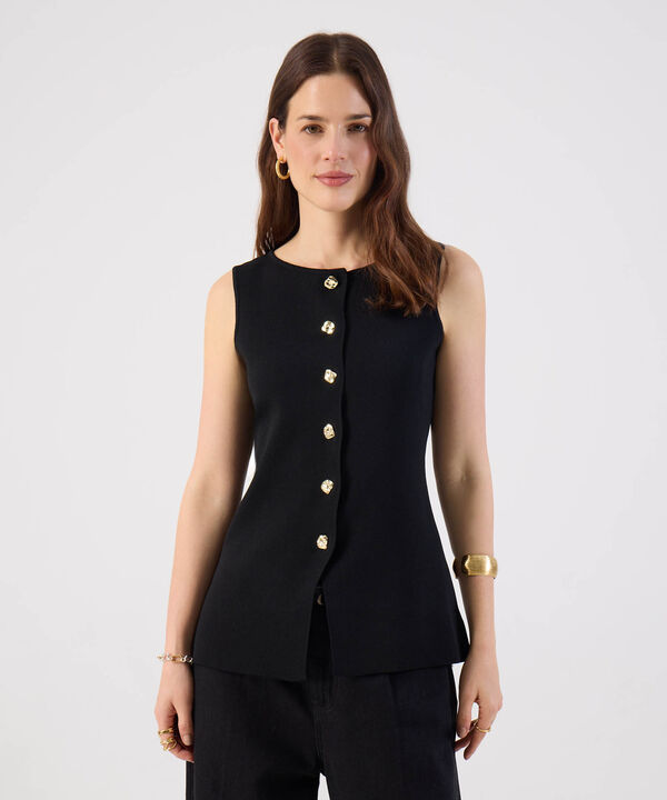 Chaleco Mujer Tejido Sin Mangas Botones Dorados image number null