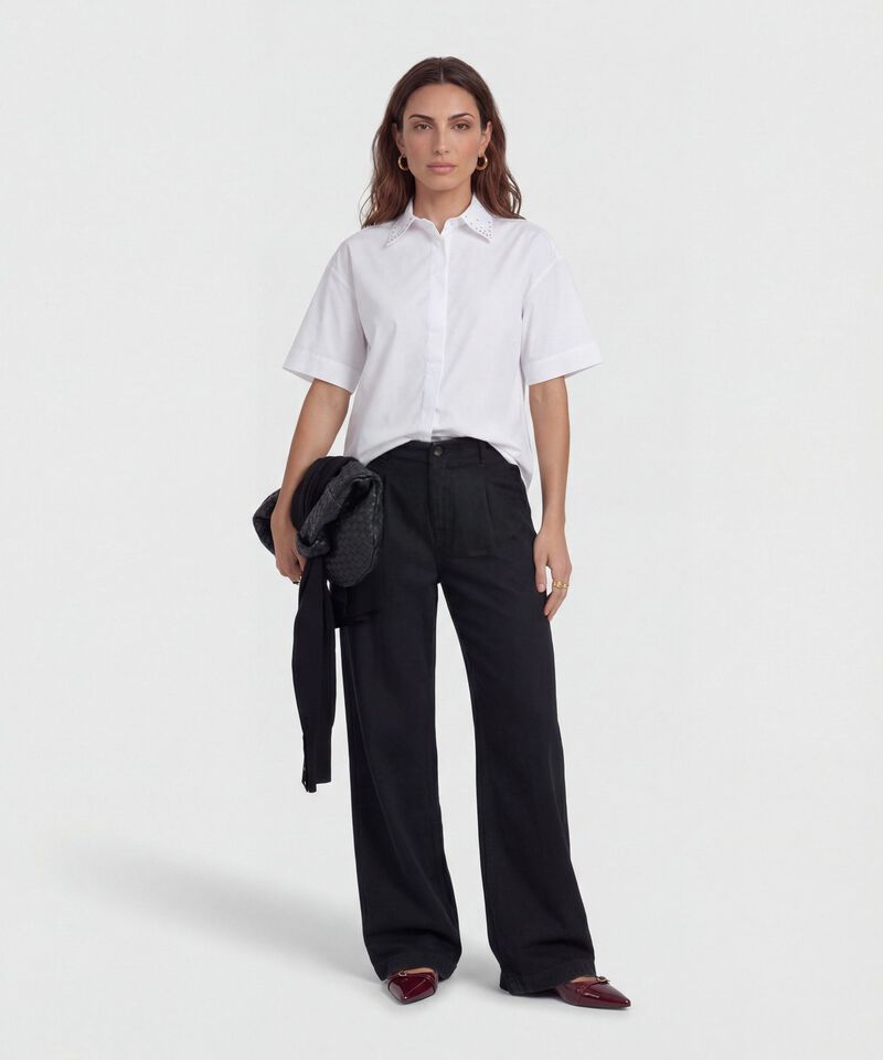 Camisa Mujer Manga Corta Cuello Con Pedrer&iacute;a