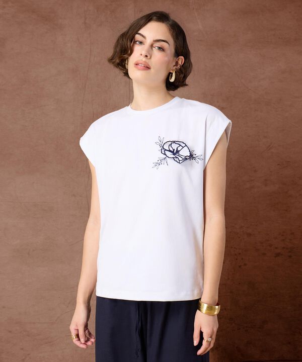 Camiseta Mujer sin Manga con Dise&ntilde;o Bordado