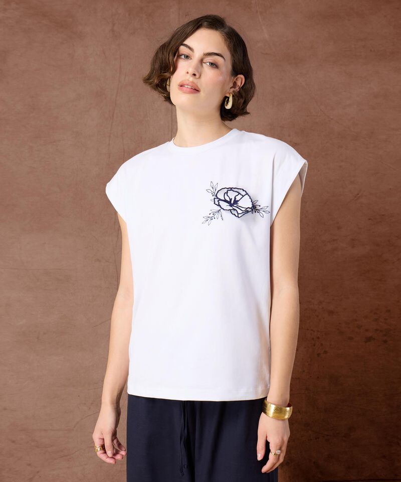 Camiseta Mujer sin Manga con Dise&ntilde;o Bordado