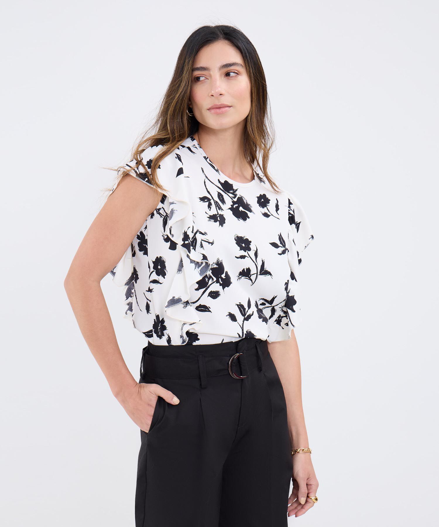 Blusa Estampada Y Manga Con Boleros