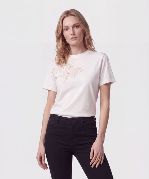 Camiseta Con Bordado Floral Para Mujer image number null