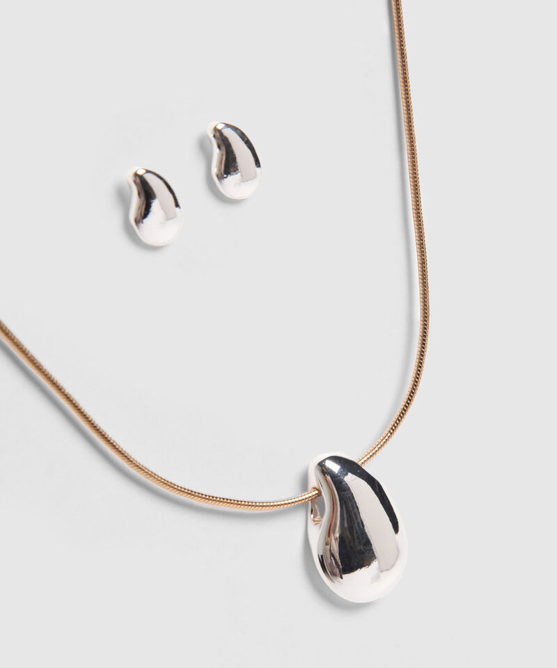 Set Bicolor Con Collar Y Aretes En Forma Org&aacute;nica 