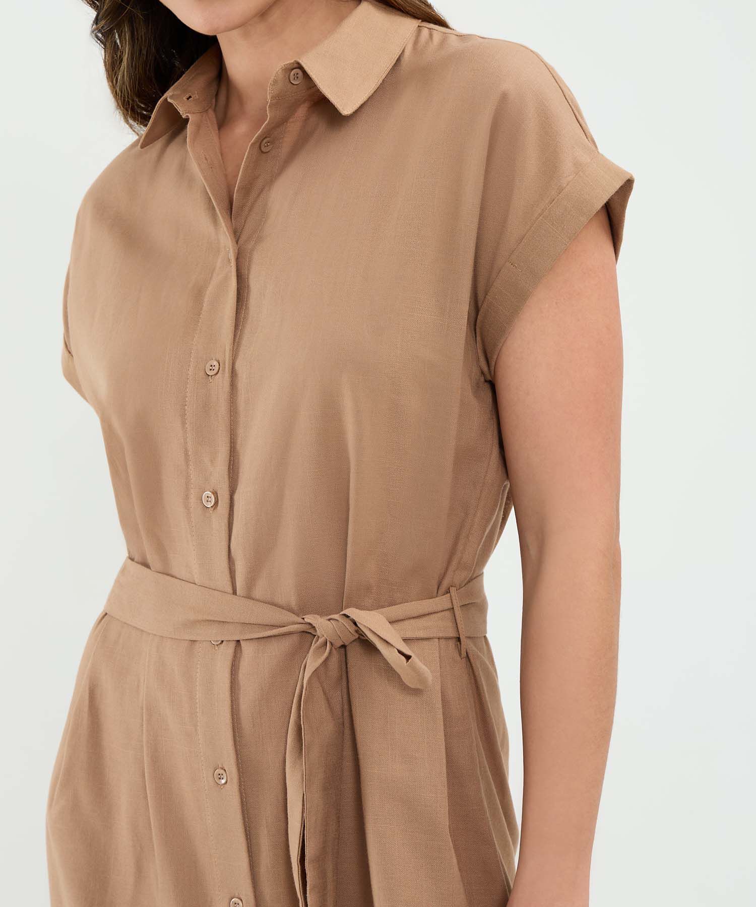 Vestido Camisero en Efecto Lino