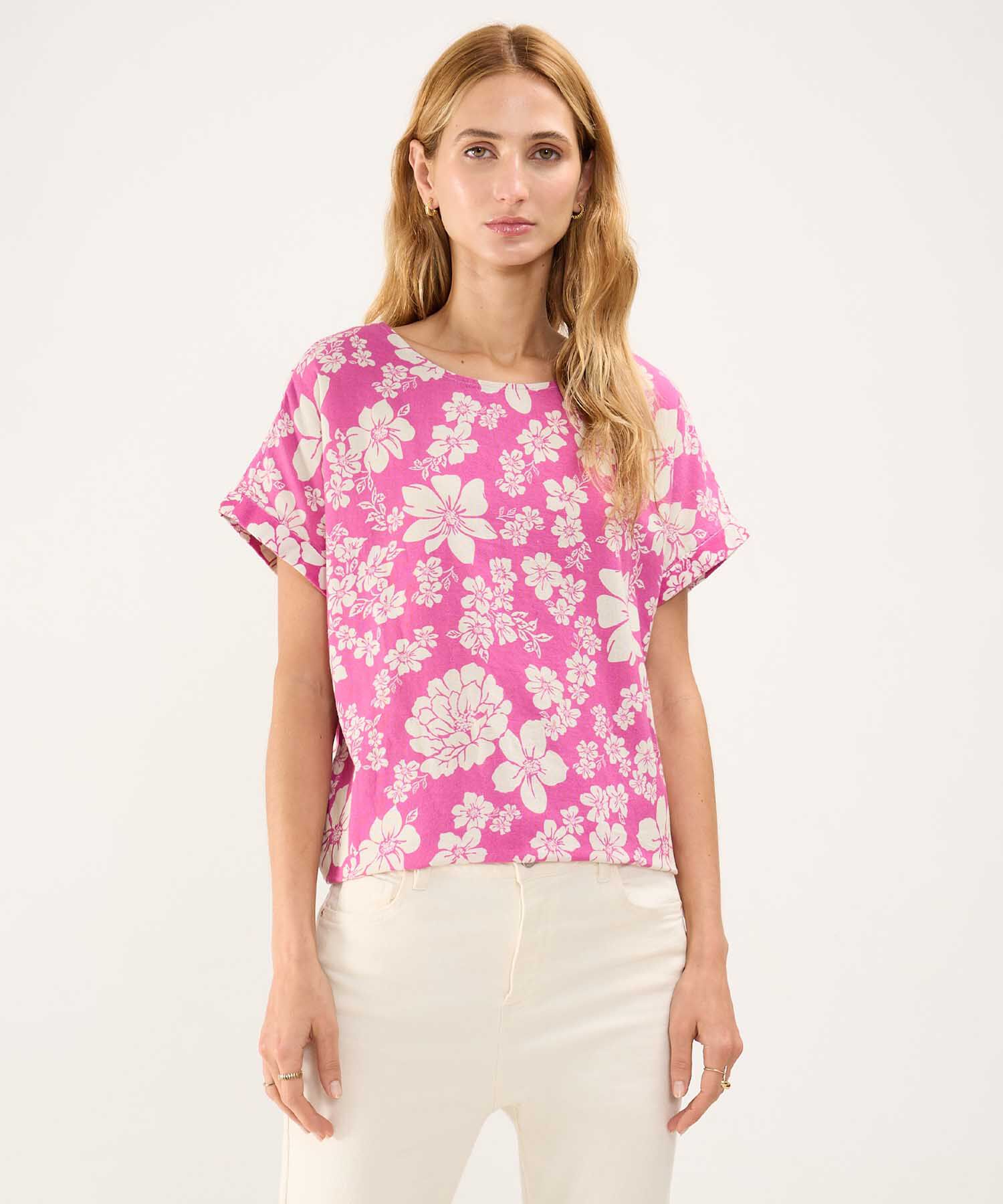 Blusa Estampada en Efecto Lino
