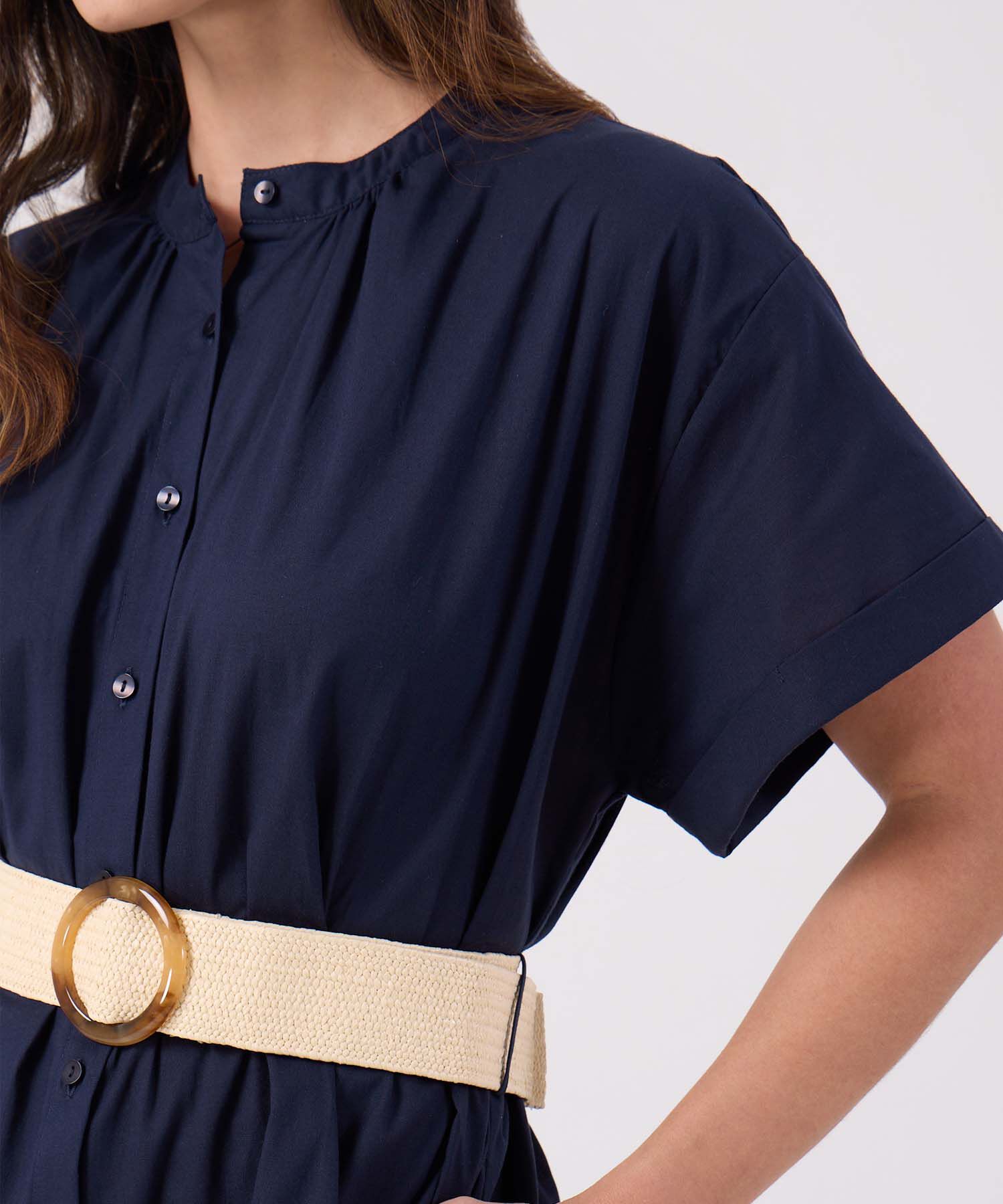 Vestido Unicolor Con Cinturon 