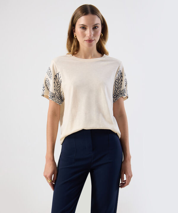 Camiseta Casual Manga Corta Detalle Para Mujer image number null