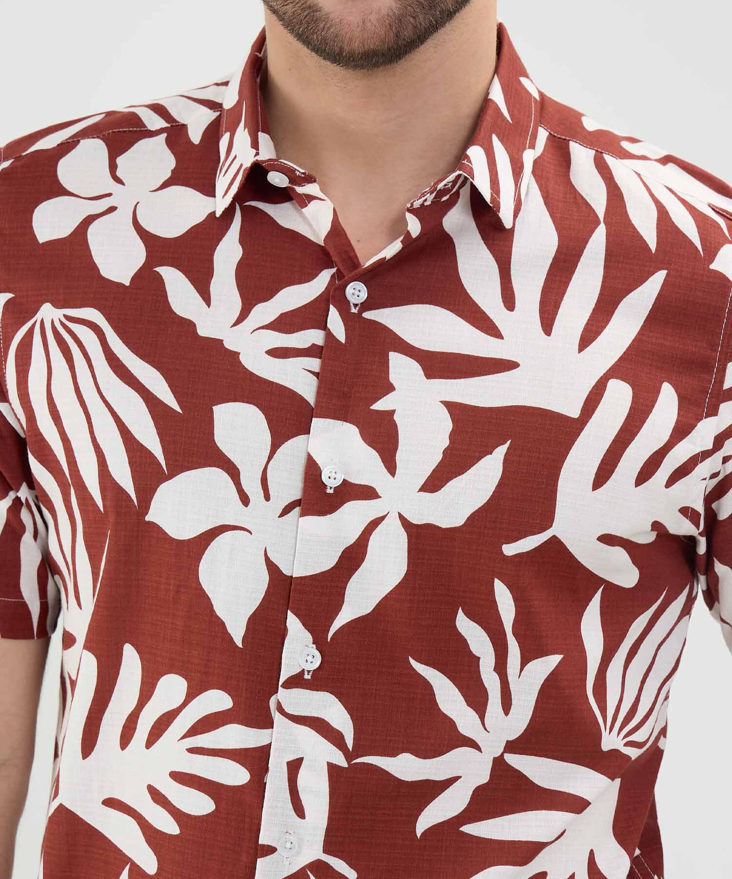 Camisa Estampada en Efecto Lino