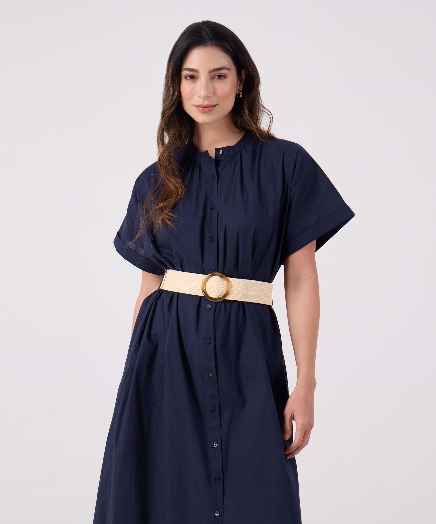 Vestido Unicolor Con Cinturon 