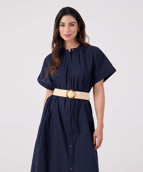 Vestido Unicolor Con Cinturon  image number null