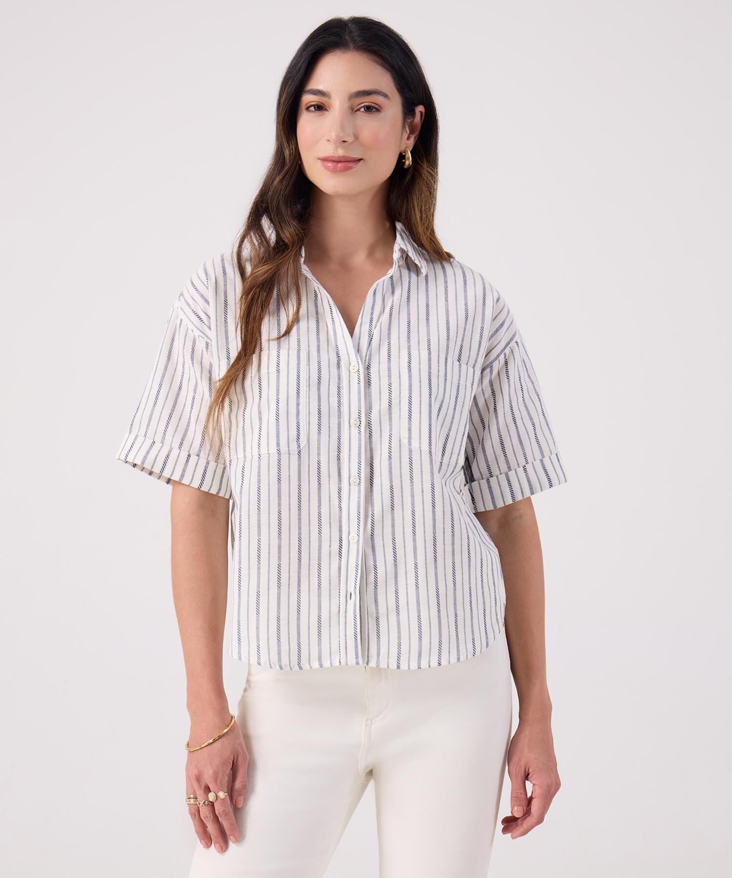 Camisa A Rayas Manga Corta 