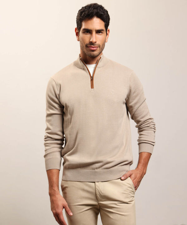 Buzo de Tejido Liso con Cuello Alto y Cremallera Para Hombre