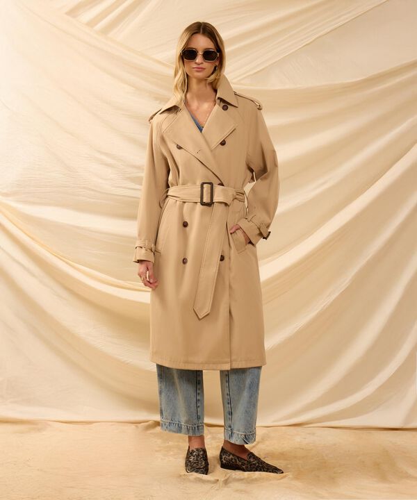 Chaqueta Larga Con Cintur&oacute;n Para Mujer