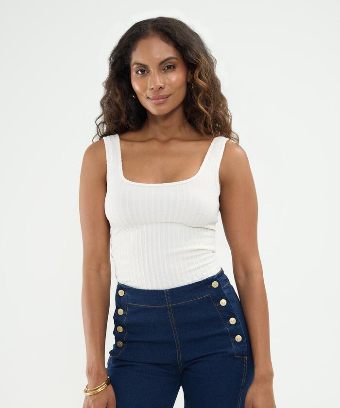 Camiseta Manga Sisa Con Escote Cuadrado Para Mujer