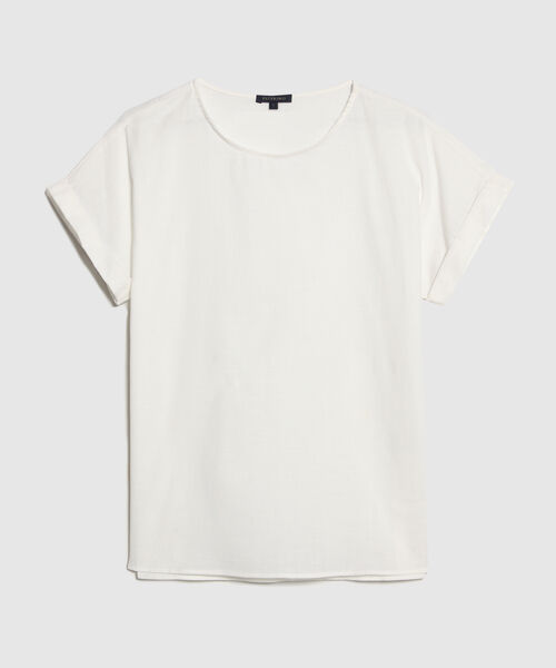 Blusa Manga Corta Con Guardapolvo En Lino Unicolor