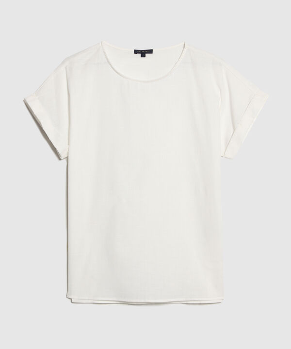 Blusa Manga Corta Con Guardapolvo En Lino Unicolor