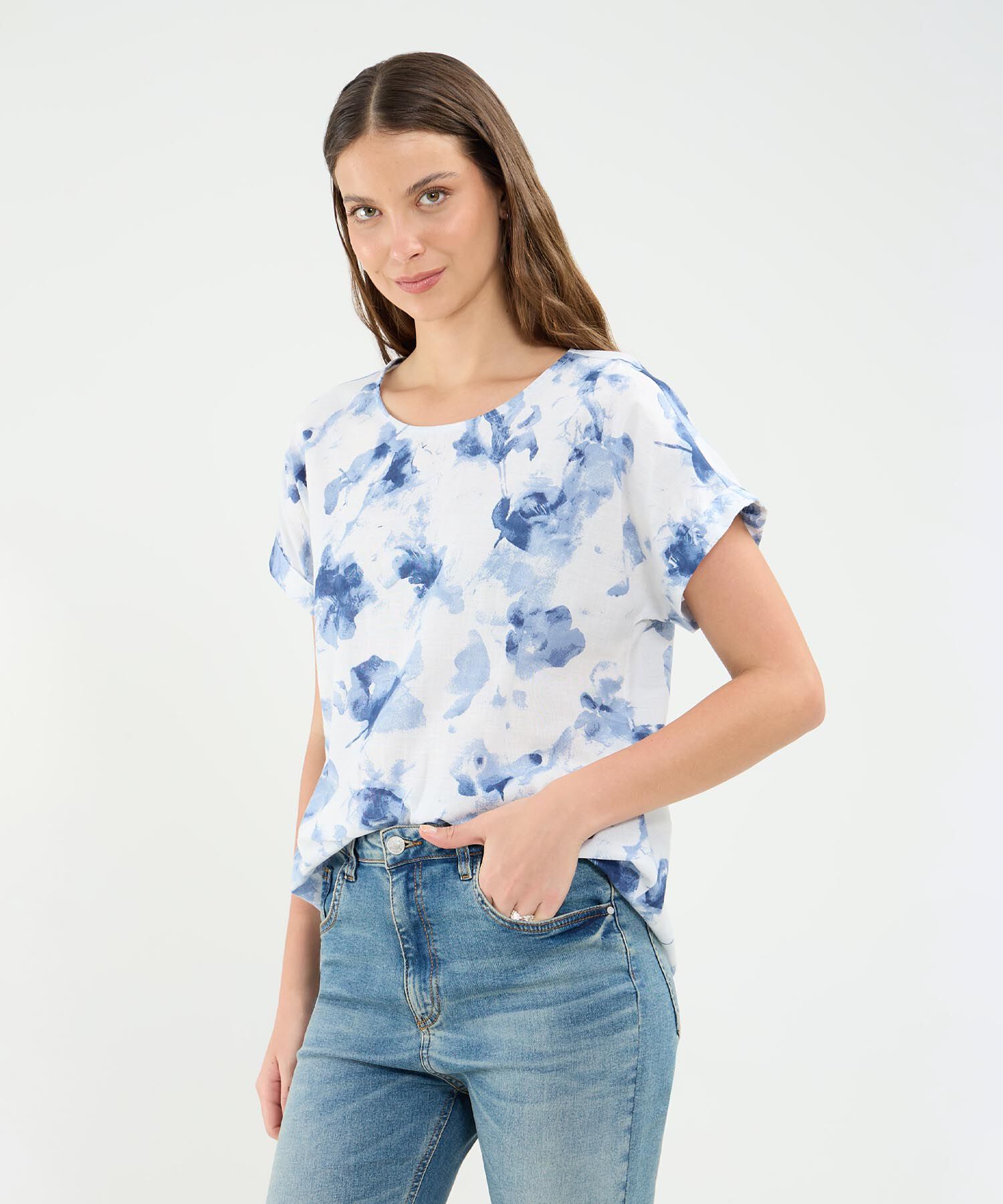 Blusa Manga Corta En Lino Para Mujer