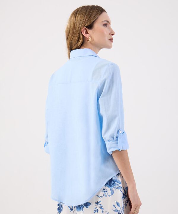 Camisa Dama Azul Claro Manga 3/4 Vers&aacute;til